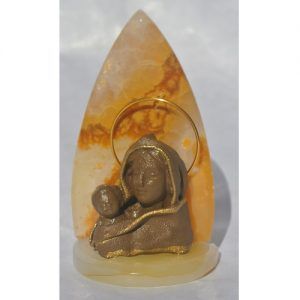 Virgen Con Niño En Base De Onix - Marrón